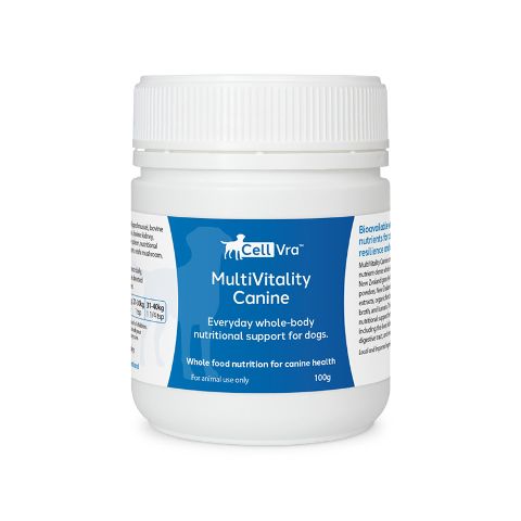 Front view of CellVra MultiVitality Canine daily dog supplement 100g