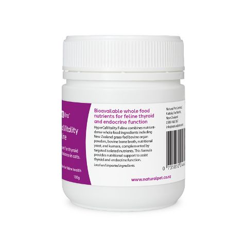 Right label view of CellVra HyperCalVitality Feline supplement information